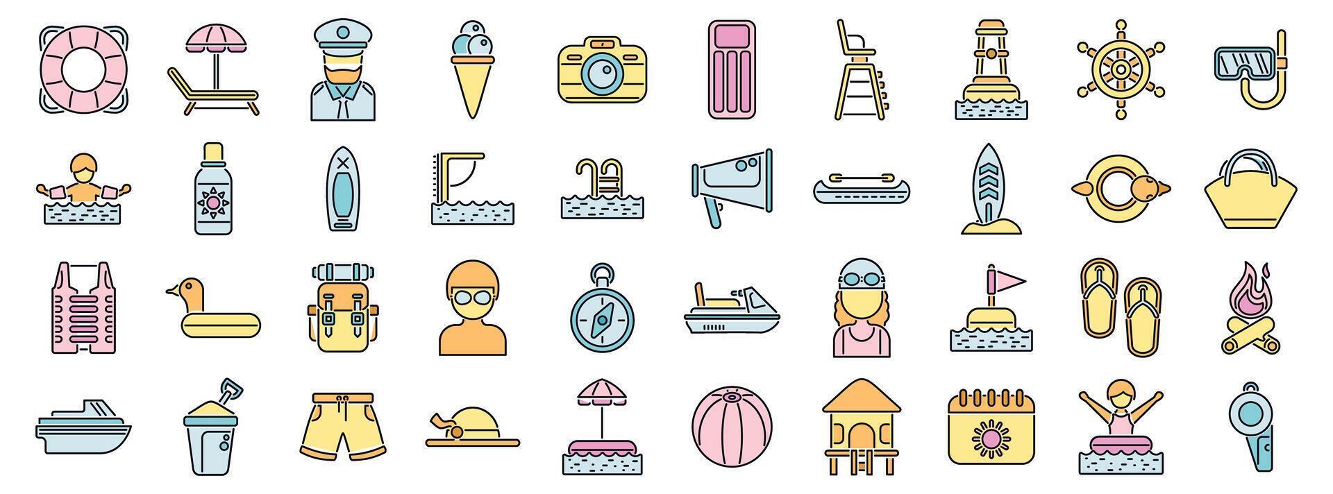 People enjoying summer activities at the beach and swimming pool vector