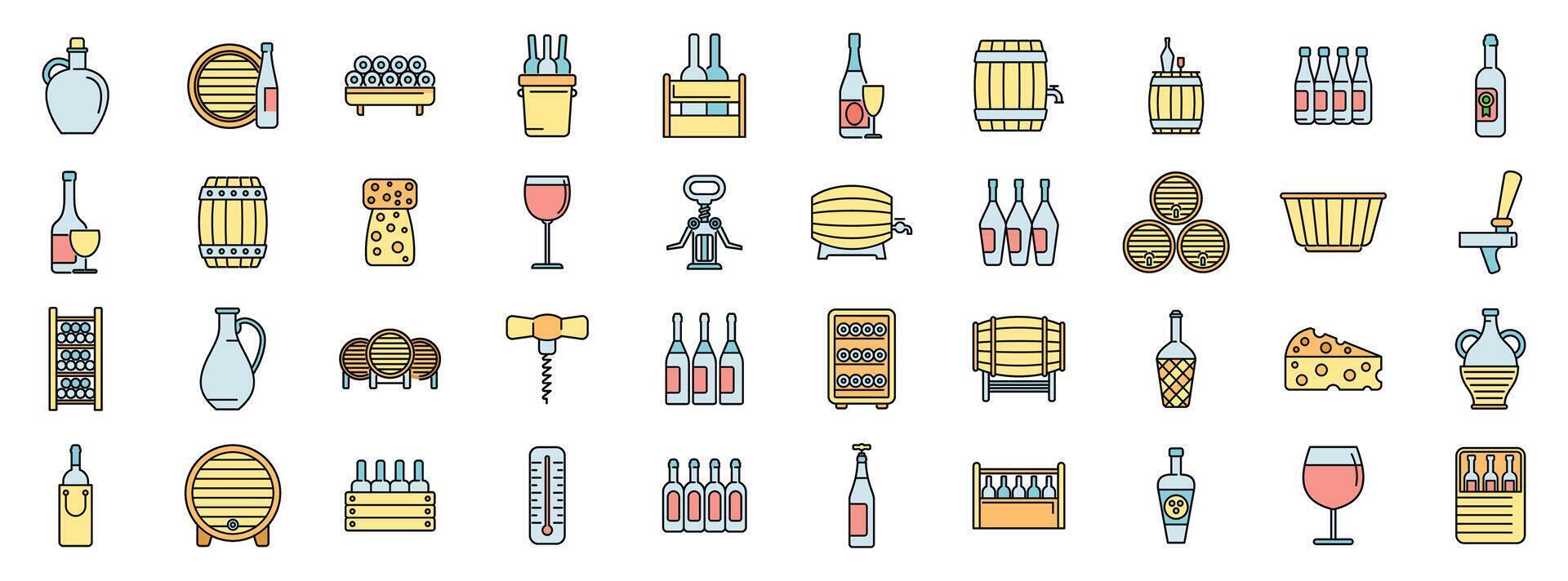 Winemaking process showing barrels, bottles, and equipment for wine production vector