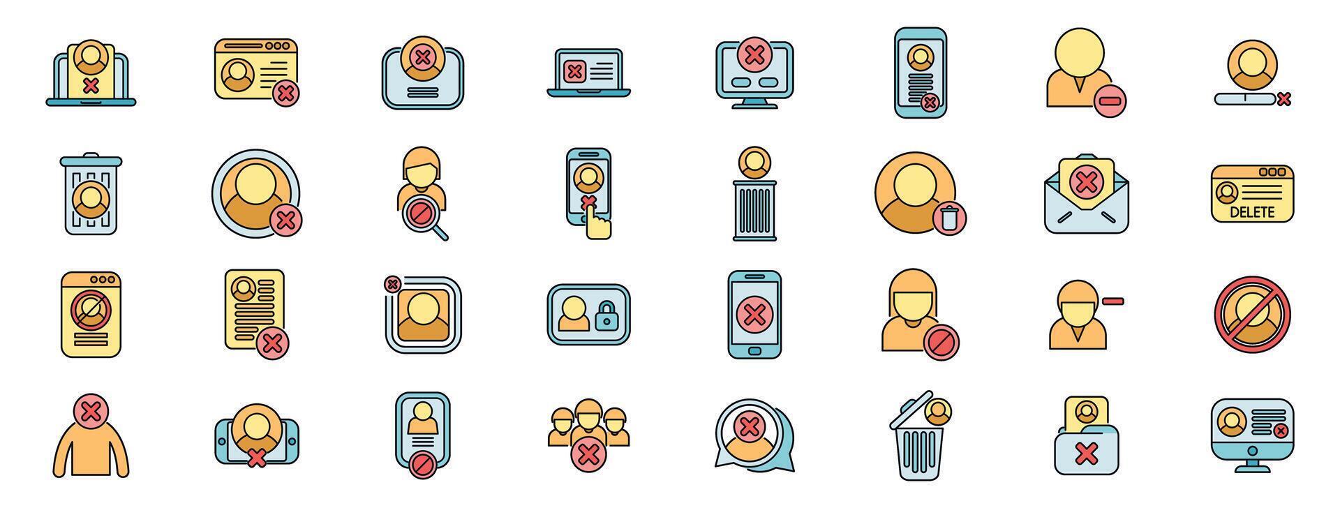 Removing user accounts, deleting profiles, and blocking access on various devices vector