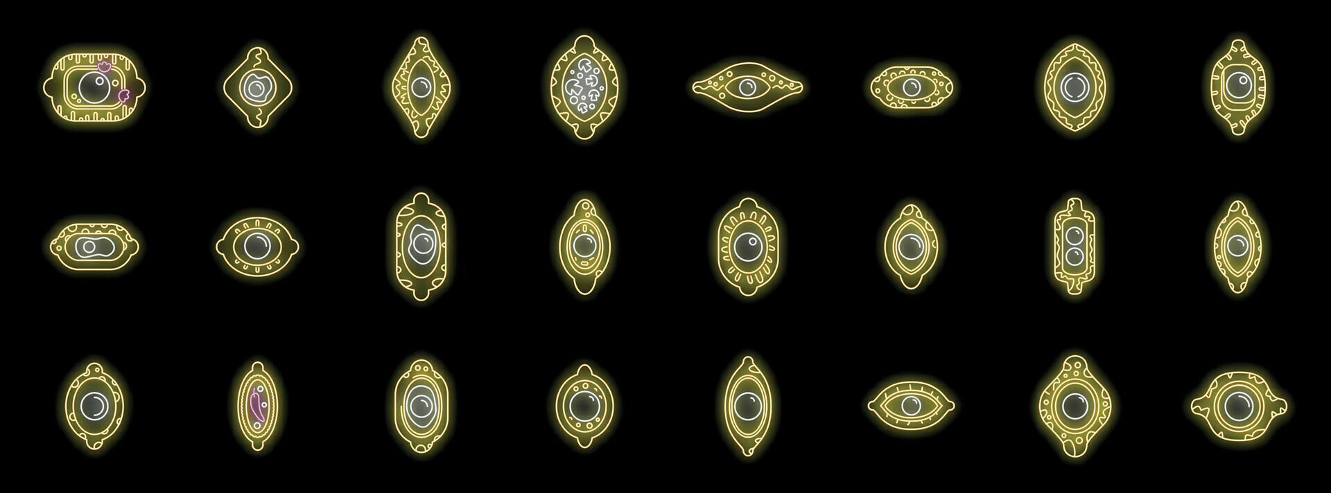 Neon stomata icons set, leaf respiration glowing symbols collection vector