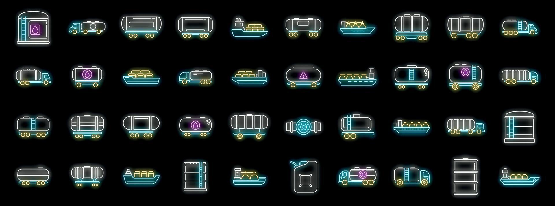 Neon icons illustrating various transport modes vector