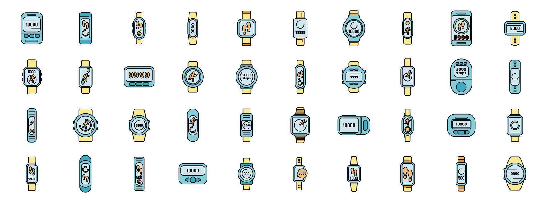 Pedometer icons showing steps and distance traveled for fitness tracking vector