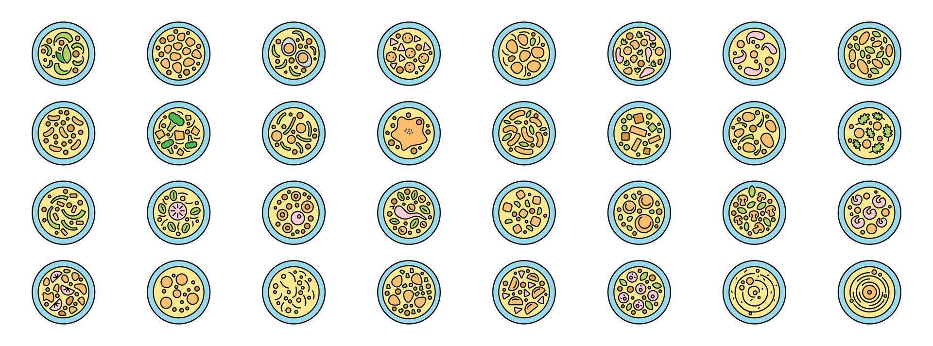 Various cereal bowls with milk and toppings creating a colorful and nutritious breakfast spread vector