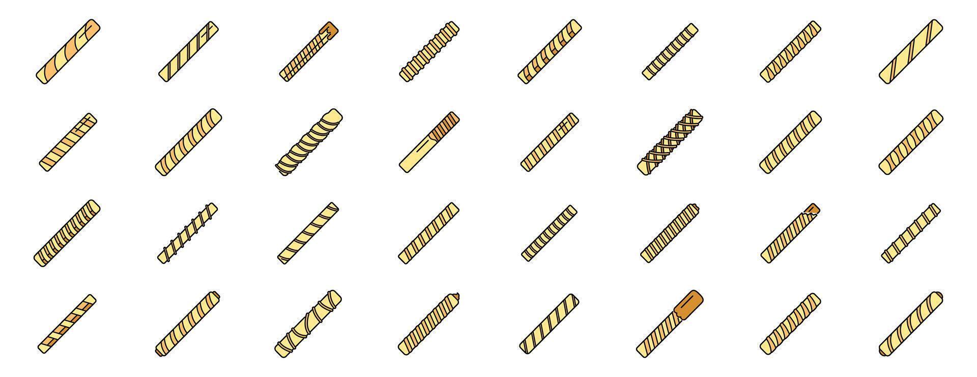 Wafer rolls collection displaying various textures and decoration styles vector