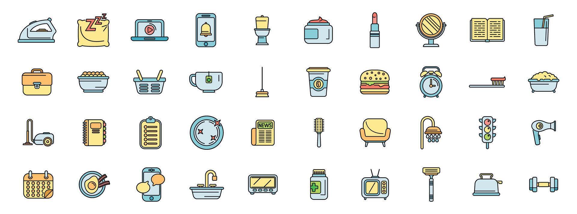 Daily routine icons representing common activities and objects vector