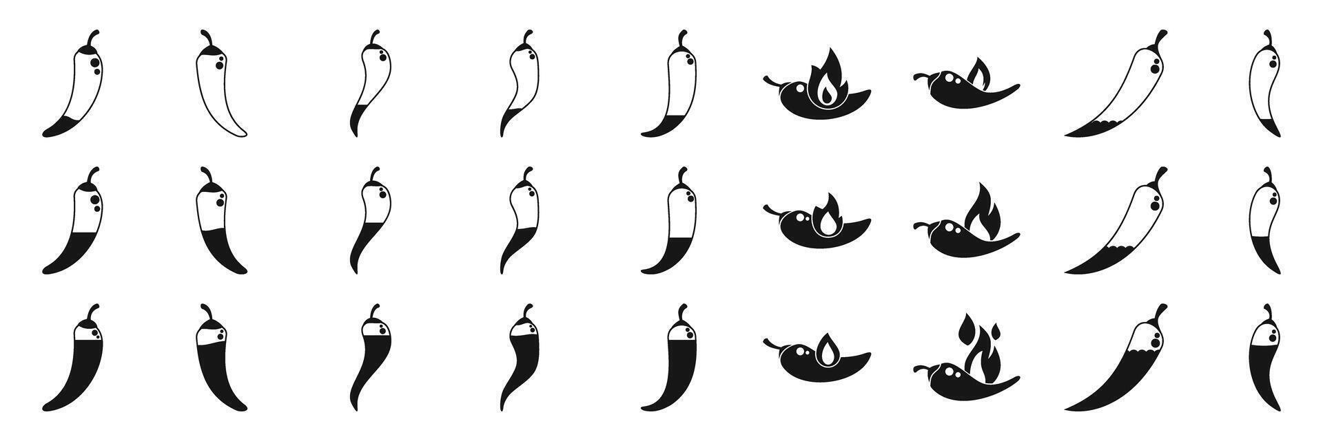 Spicy level icons set. Chili pepper hot level icons showing increasing spiciness and burning sensation vector