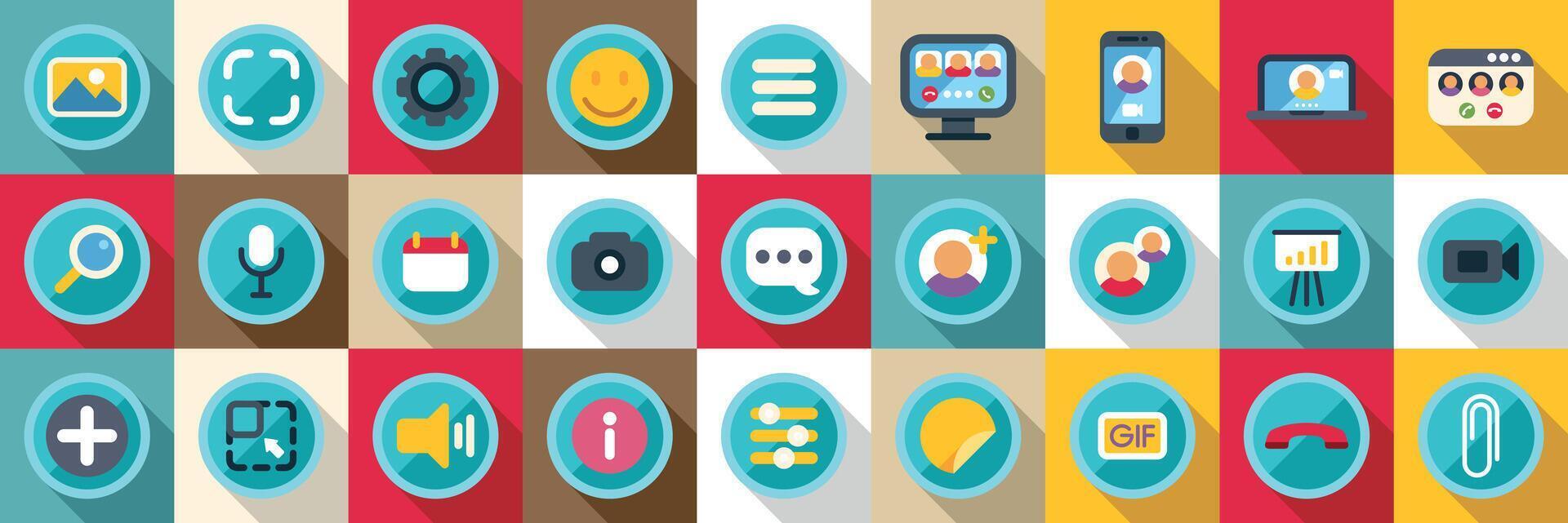 Videocall icons set. Social media icons representing online communication and digital marketing vector