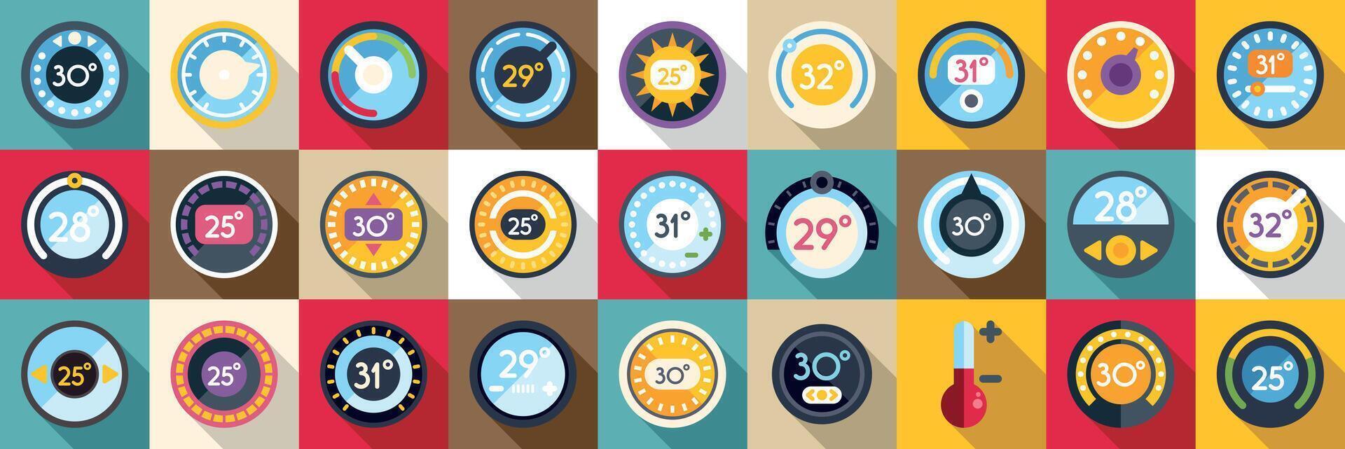 A collection of different clock icons in different colors vector