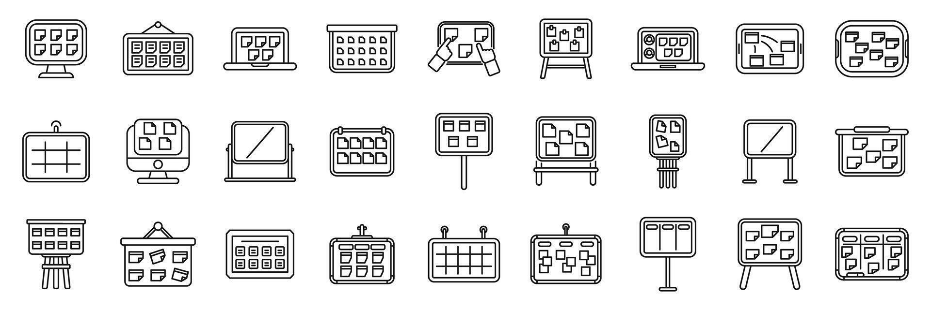 Scrum board icons set. Planning board icons showing project management, scheduling and business strategy vector