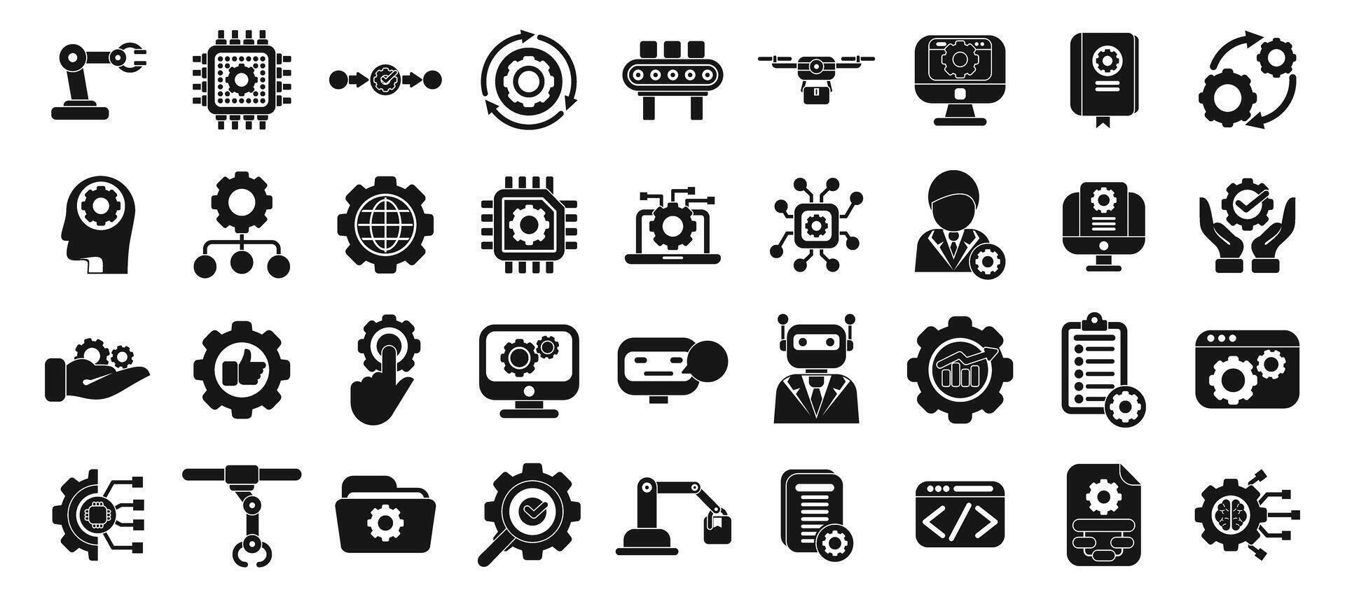 RPA icons set. Automation management implementing innovative technological solutions for enhanced efficiency vector