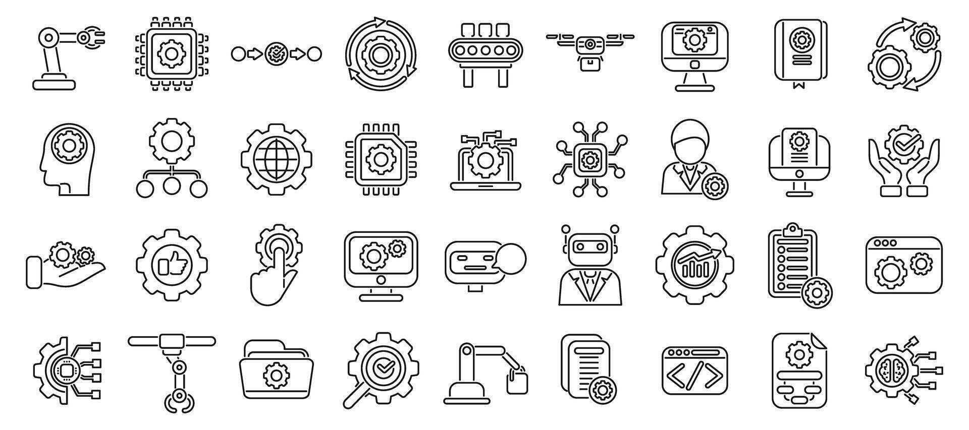 RPA icons set. Automation management implementing innovative technology for enhanced productivity and efficiency vector