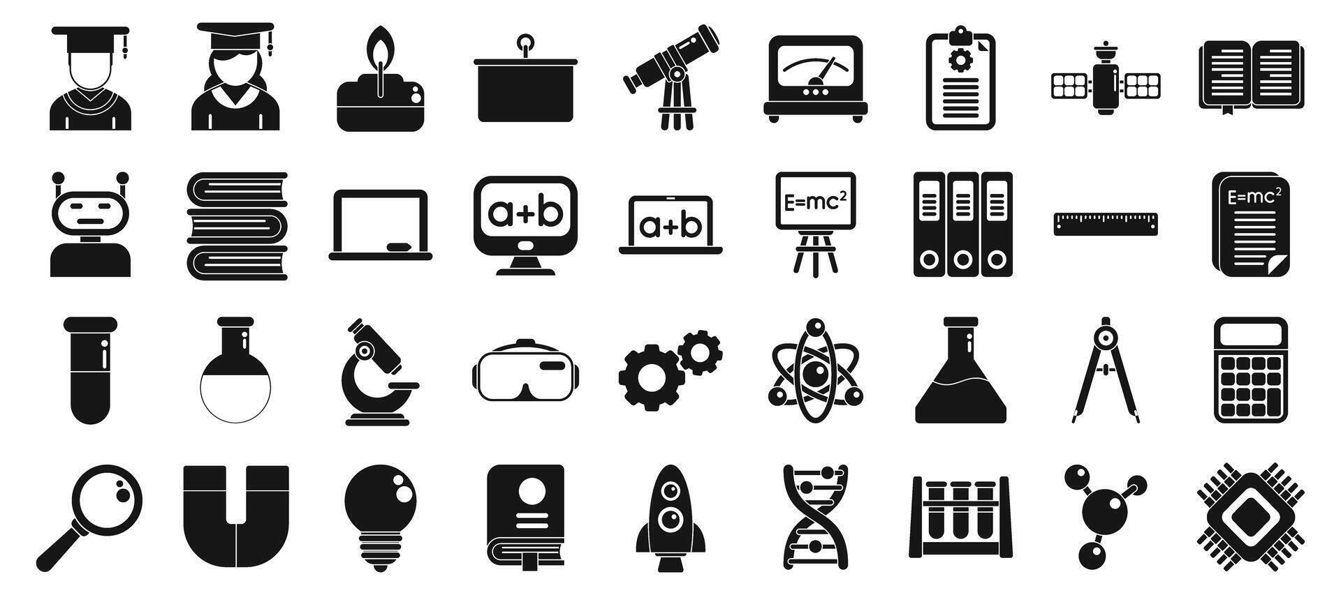 Various black and white icons of science and technology vector