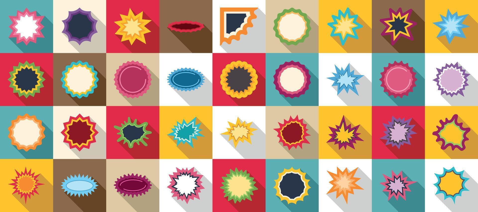 Starburst price icons set. Large collection of colorful starburst and badge shapes, perfect for highlighting new products, sales, discounts, or special offers vector