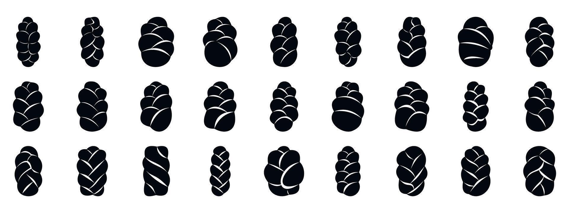 Challah icons set. Challah bread icons showing traditional braided loaf in various shapes vector