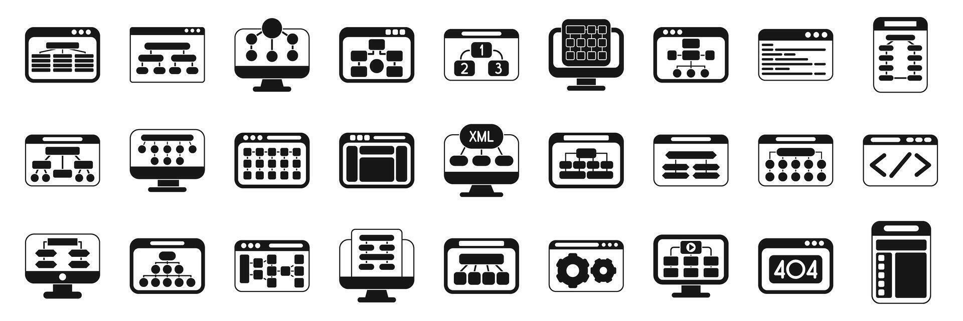 Sitemap creation icons set. Collection of web development icons in a minimal style vector