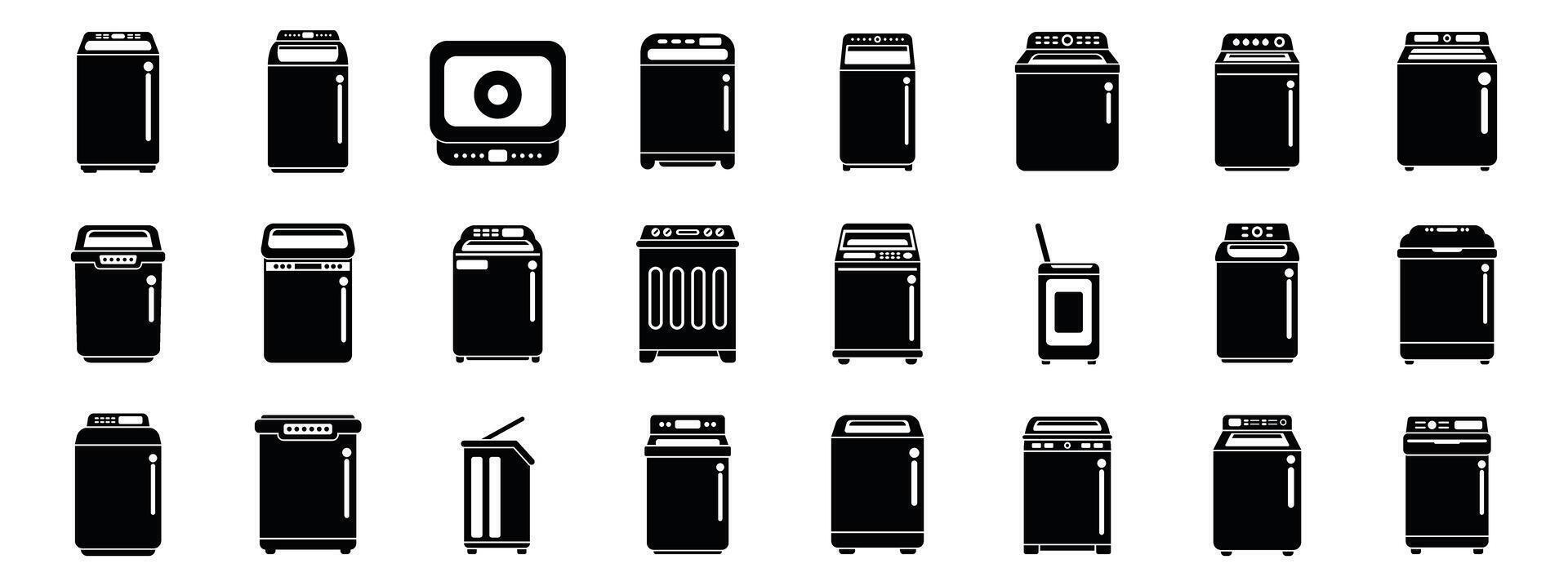 Top load washing machine icons set. Washing machines showing different models and designs for laundry needs vector