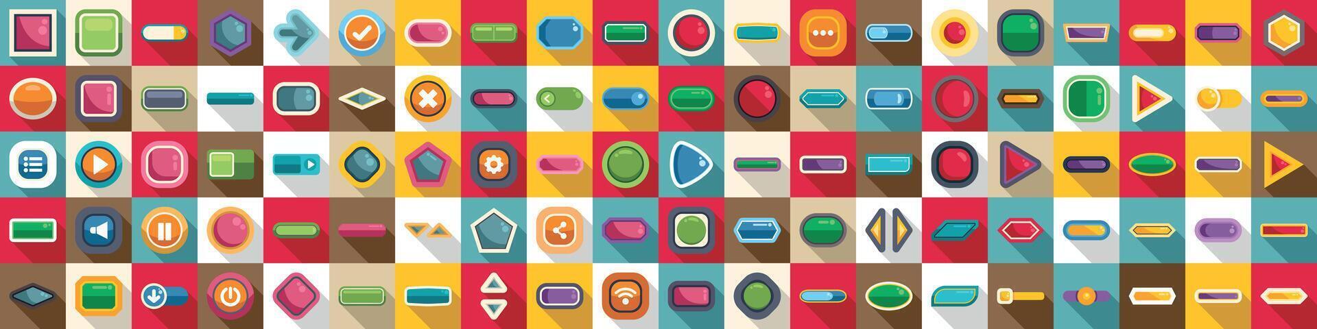 icons set. Game ui buttons showing various actions and interface elements vector