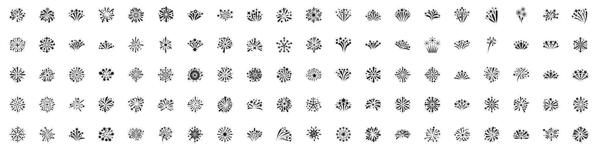 icons set. Fireworks exploding in the sky creating different shapes vector