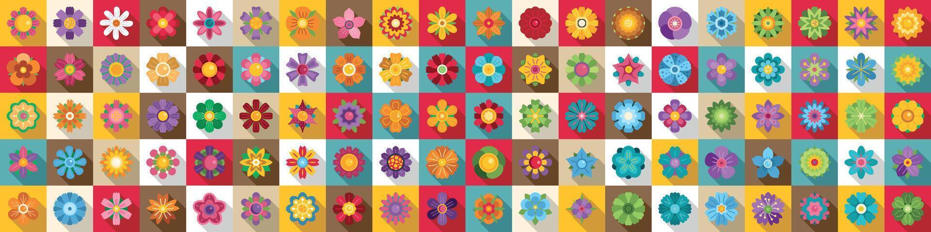icons set. Colorful flower icons showing variety and beauty in nature design vector