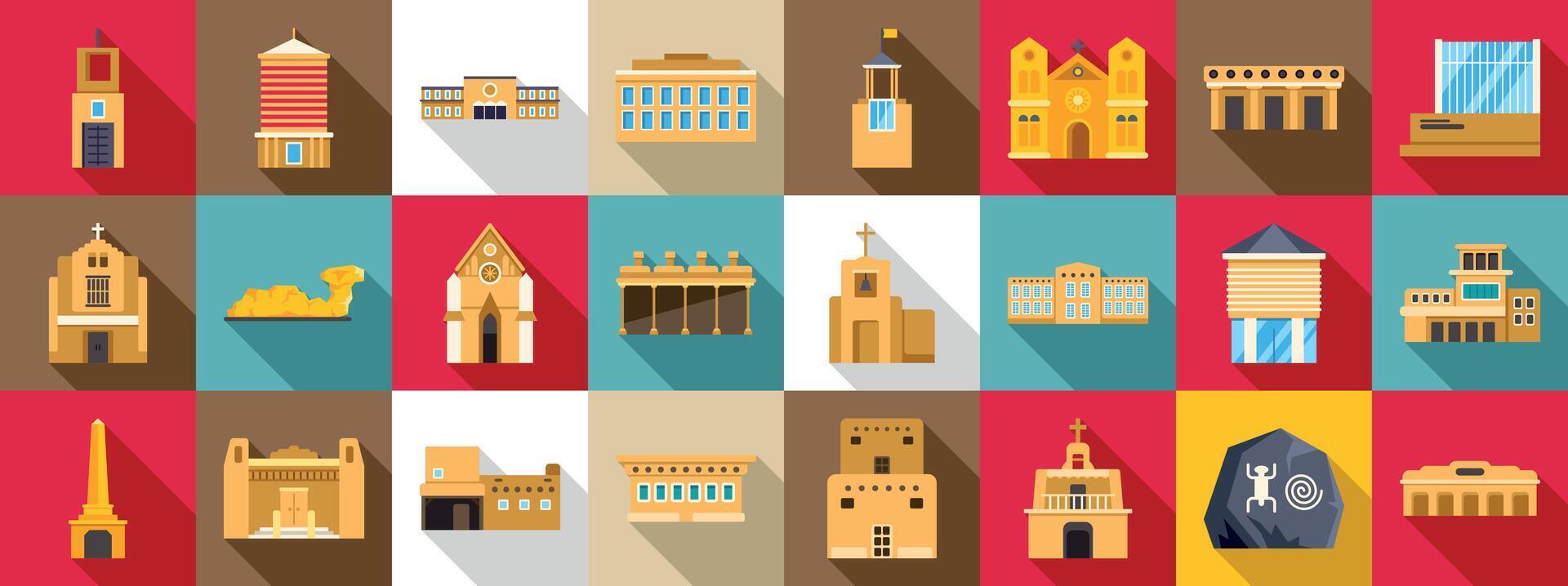 Santa Fe icons set. Bolivia famous landmarks showing architecture and culture vector