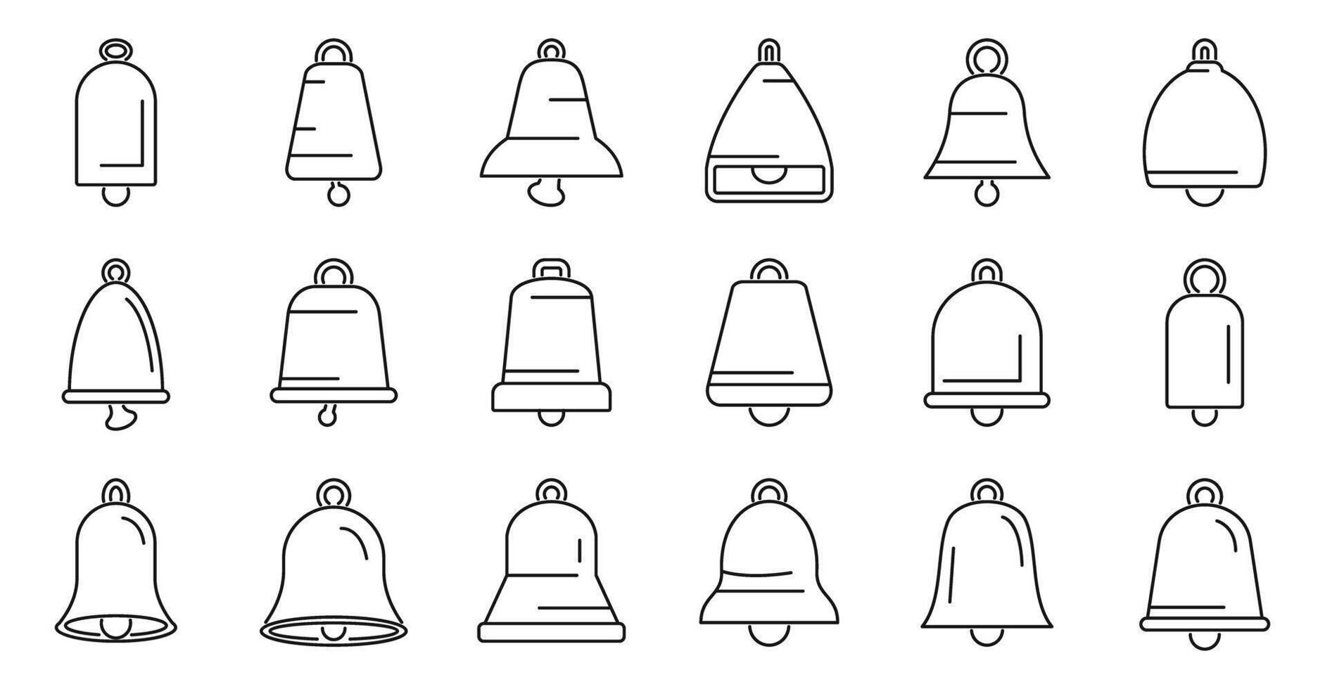 Cowbell icons set. Set of minimalist bell icons representing ringing, alarms, and notifications vector