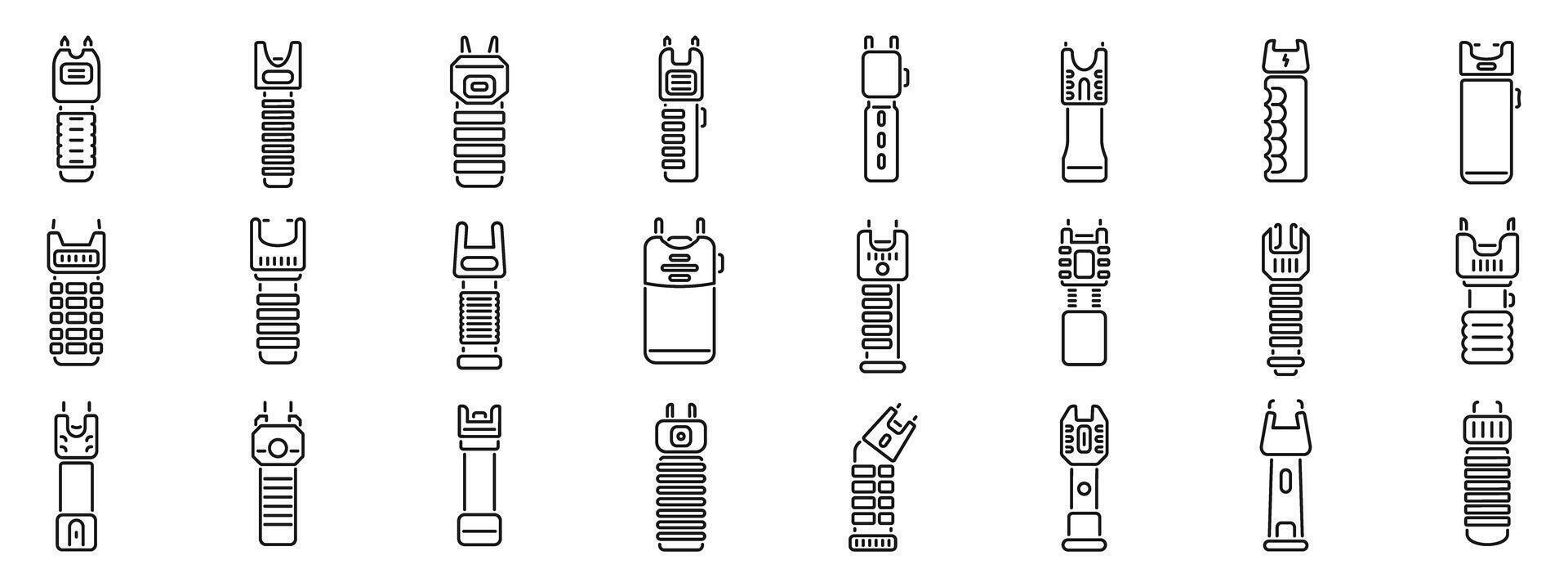 Electric shocker icons set. Set of diverse electric plug icons in a linear design vector