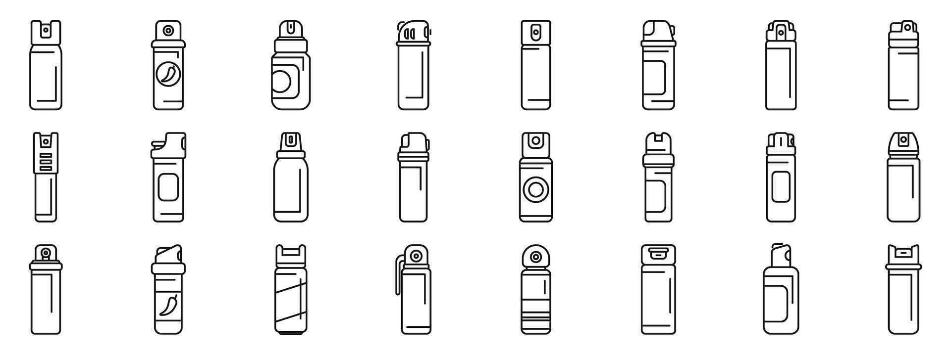 Pepper spray icons set. Pepper sprays showing different types of cans for self defense vector