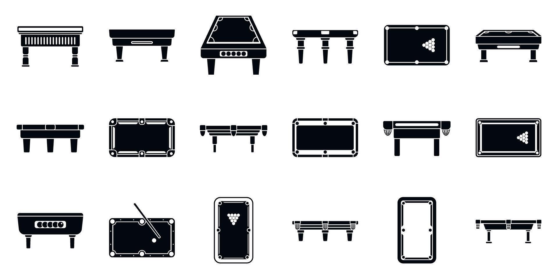 Snooker table icons set. Billiard tables showing different playing positions and game stages vector