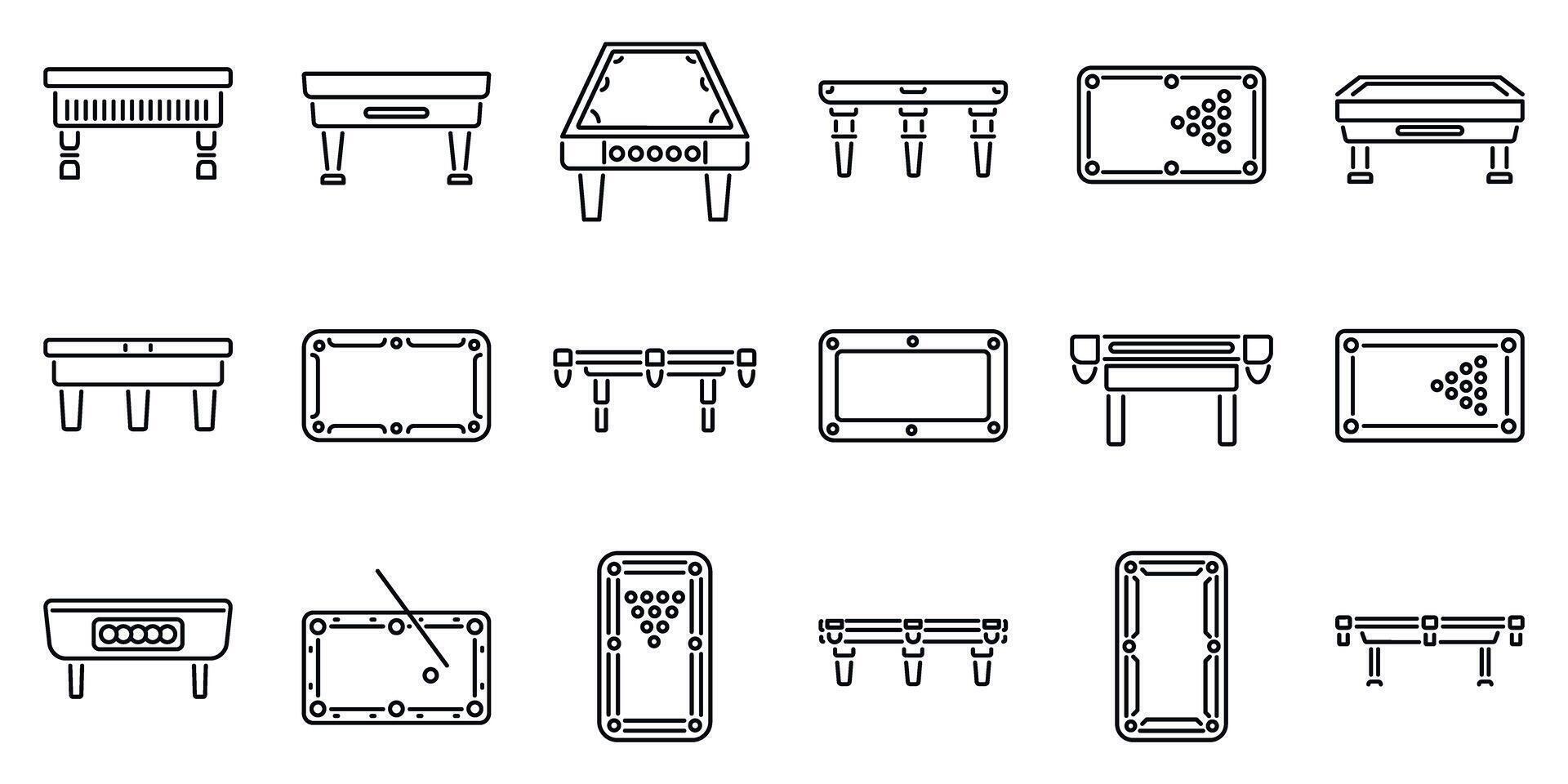 Snooker table icons set. Set of billiard and snooker tables showing different game stages and perspectives vector