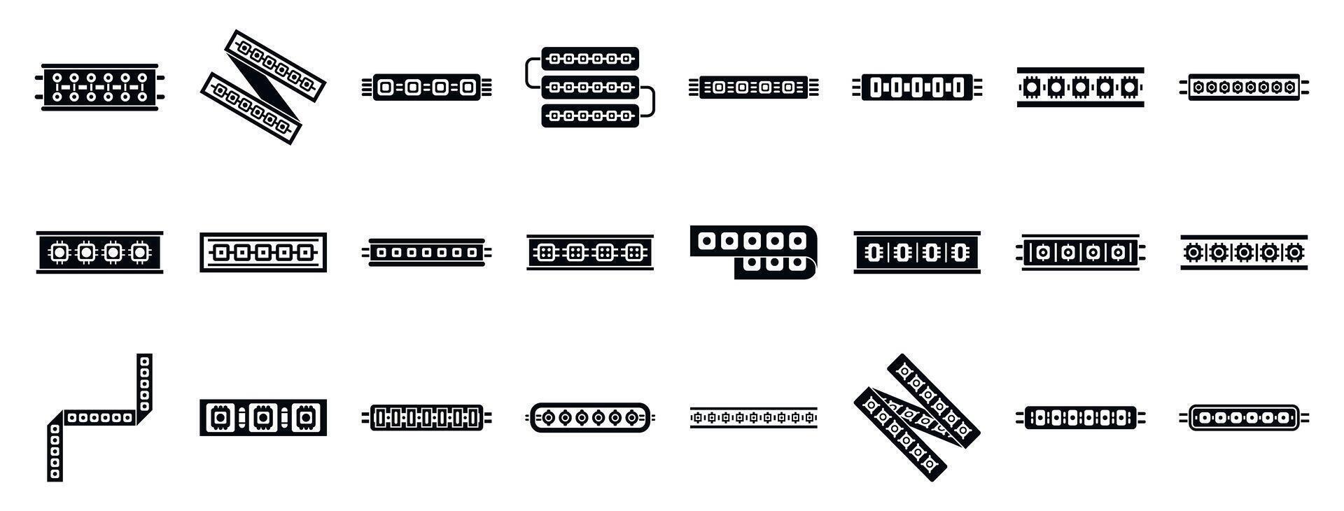 Led strips icons set. Led strip light icons showing different shapes and configurations for versatile lighting solutions vector