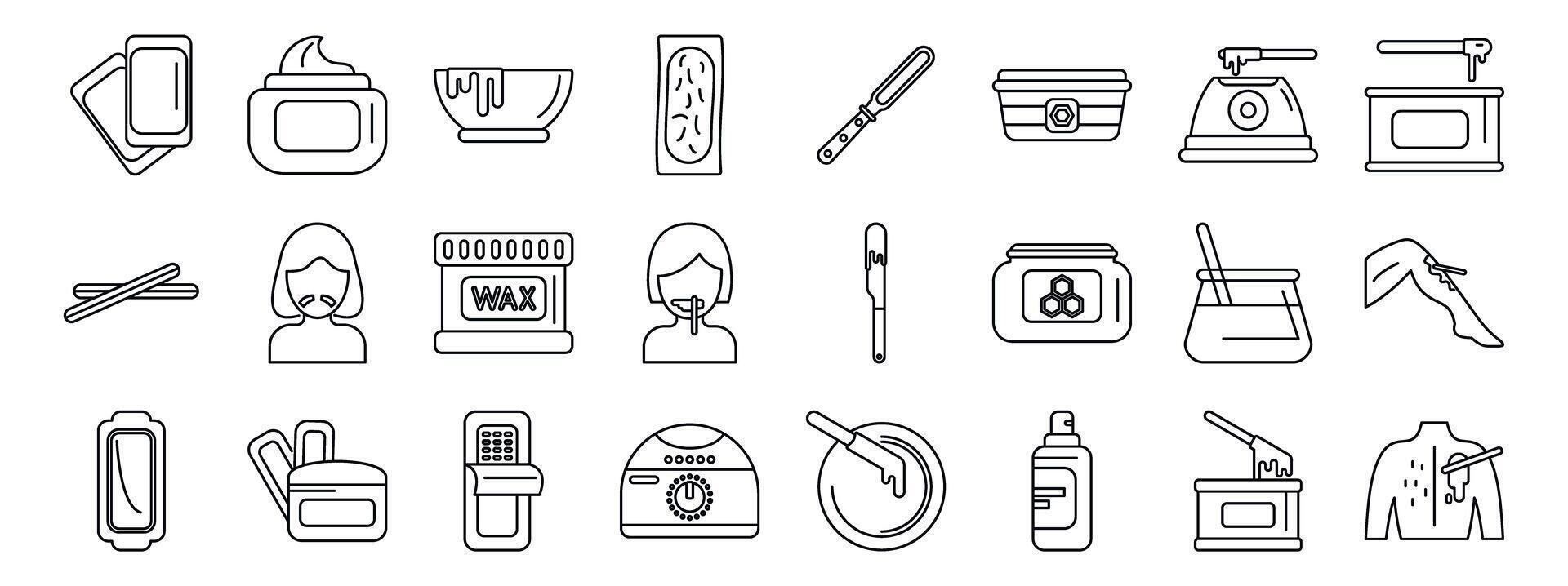 Wax depilation icons set. Waxing depilation and epilation methods and tools icons set vector