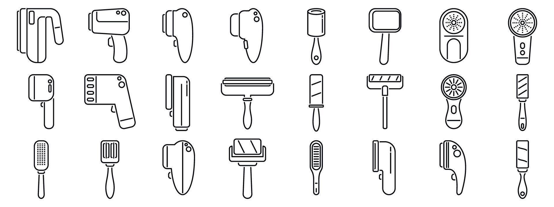 Lint remover icons set. Clothes cleaning tools icons showing lint removers, fabric shavers and brushes vector