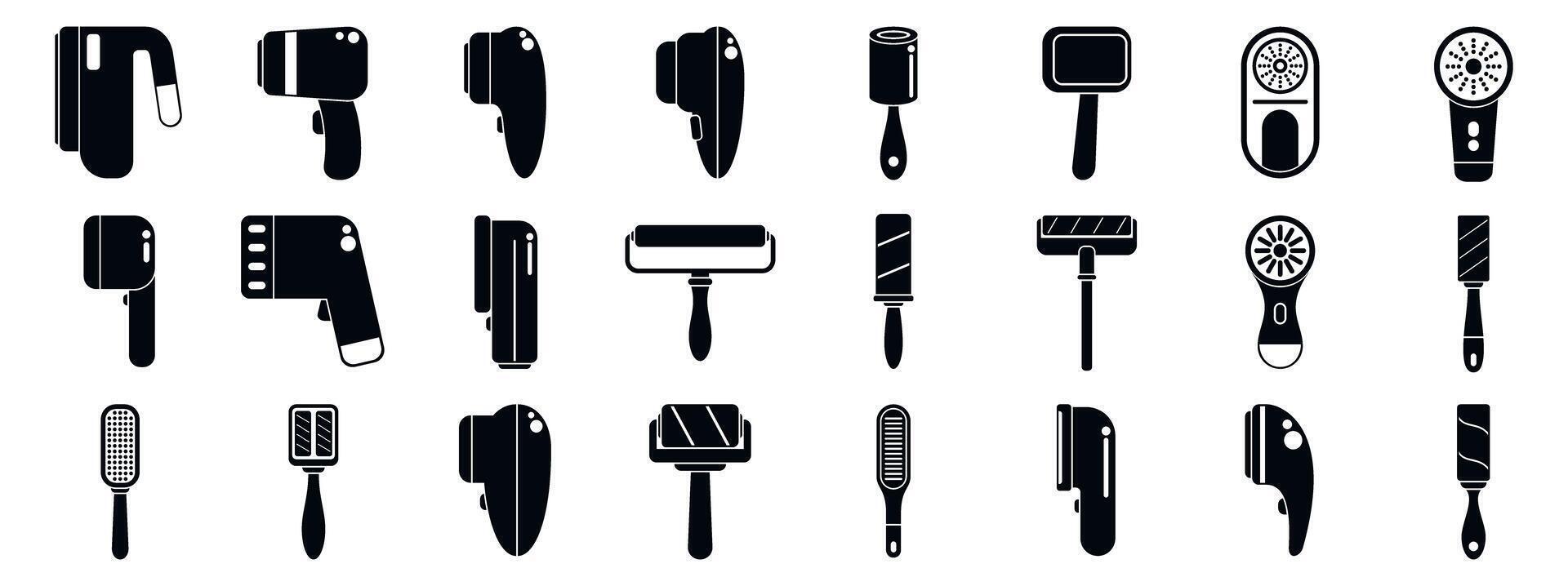 Lint remover icons set. Collection of various household cleaning tools icons vector