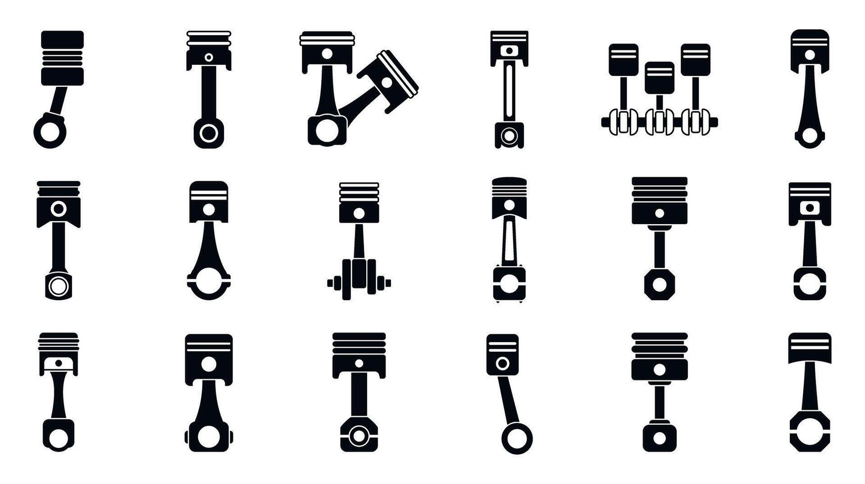 Car engine piston icons set. Set of engine pistons showing different connecting rods and crankshafts vector
