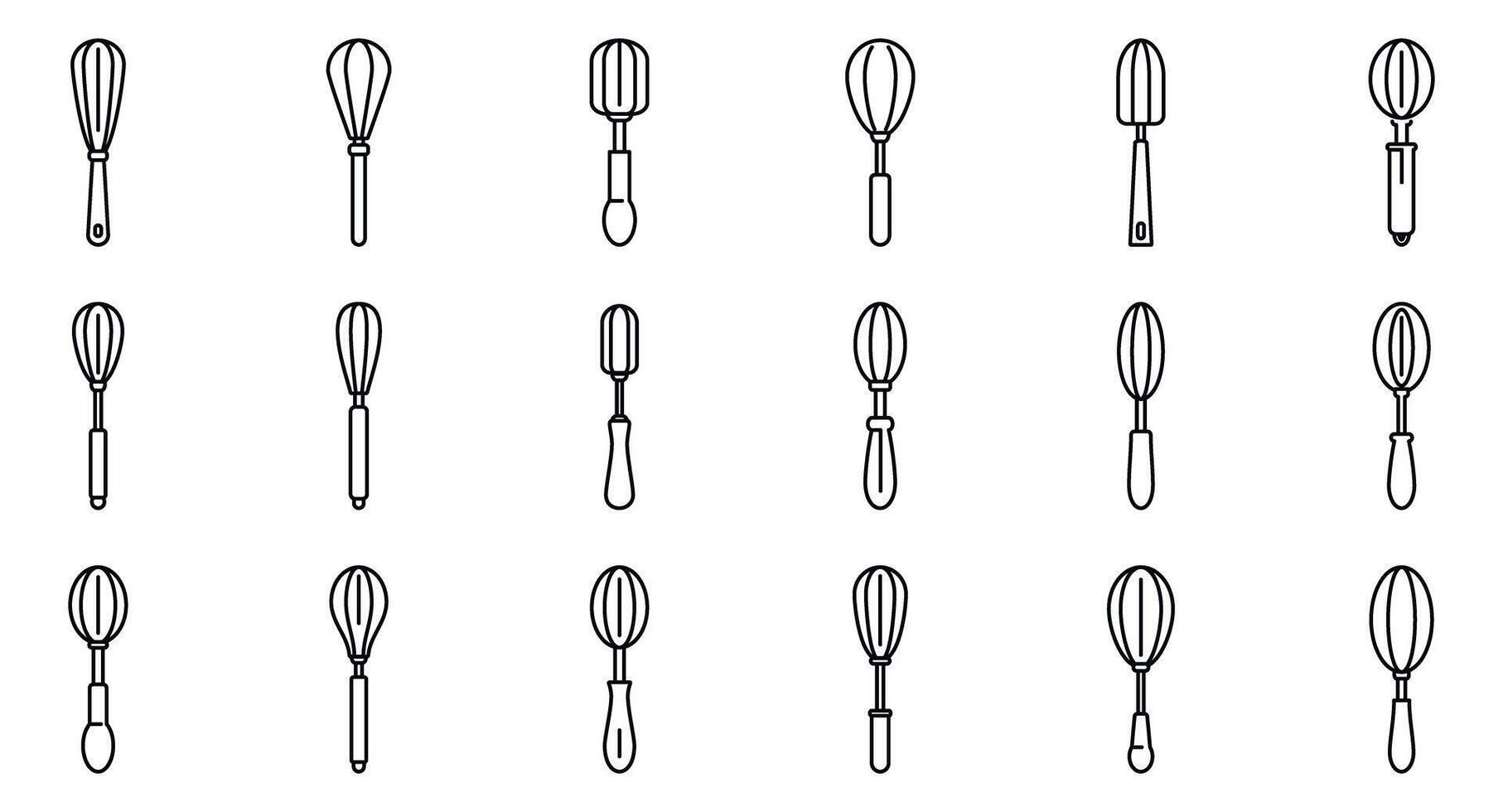 Baking whisk icons set. Whisk icons showing different styles of whisks for mixing and blending vector