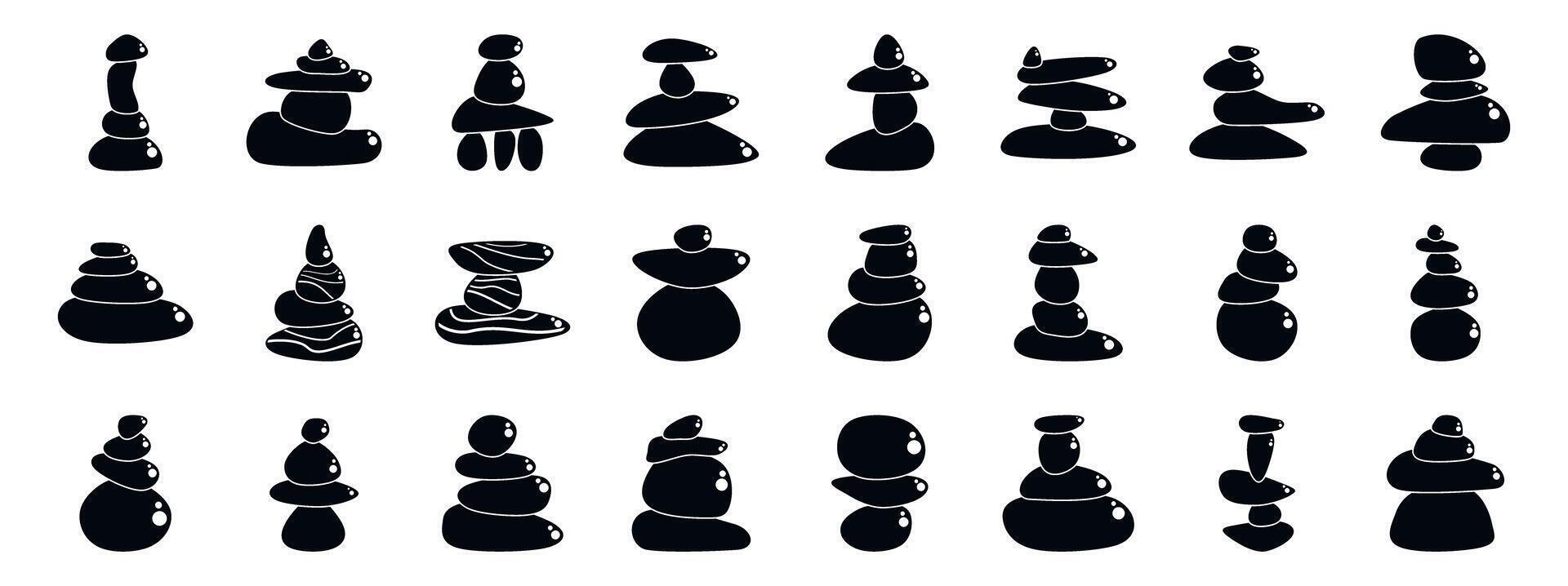 Balancing stone icons set. Balancing stones icons representing harmony and meditation vector