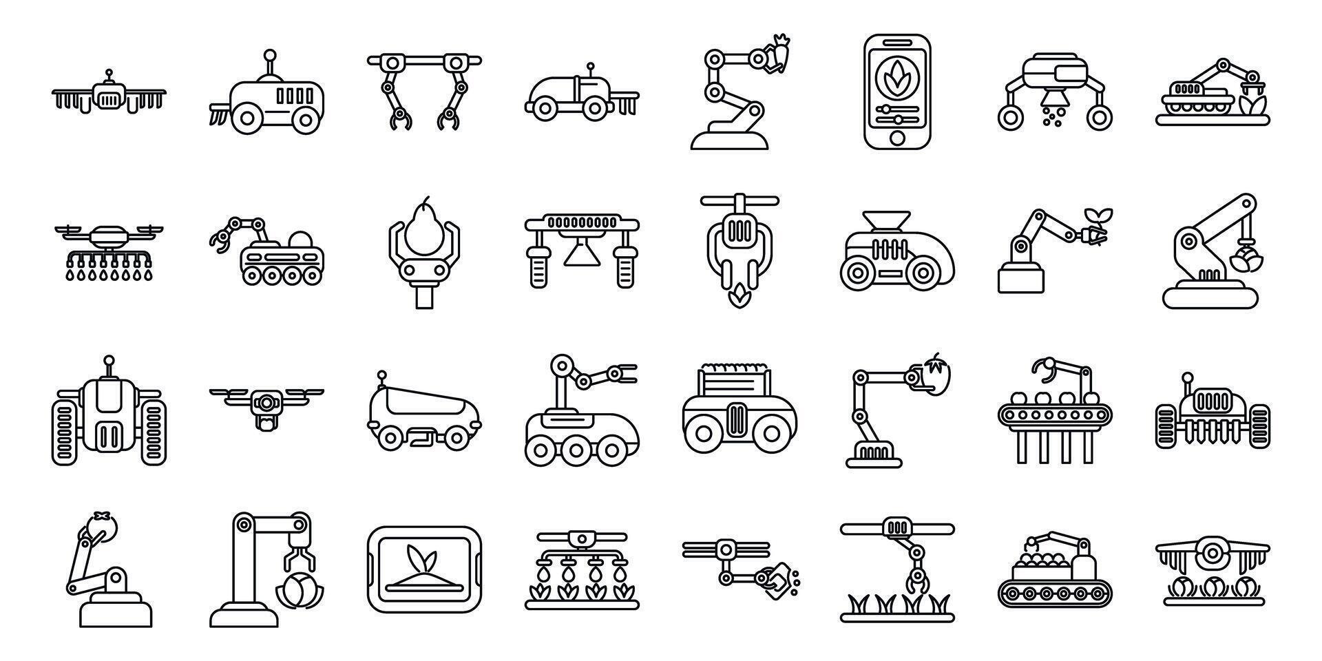 Robotic and automation line icons set vector