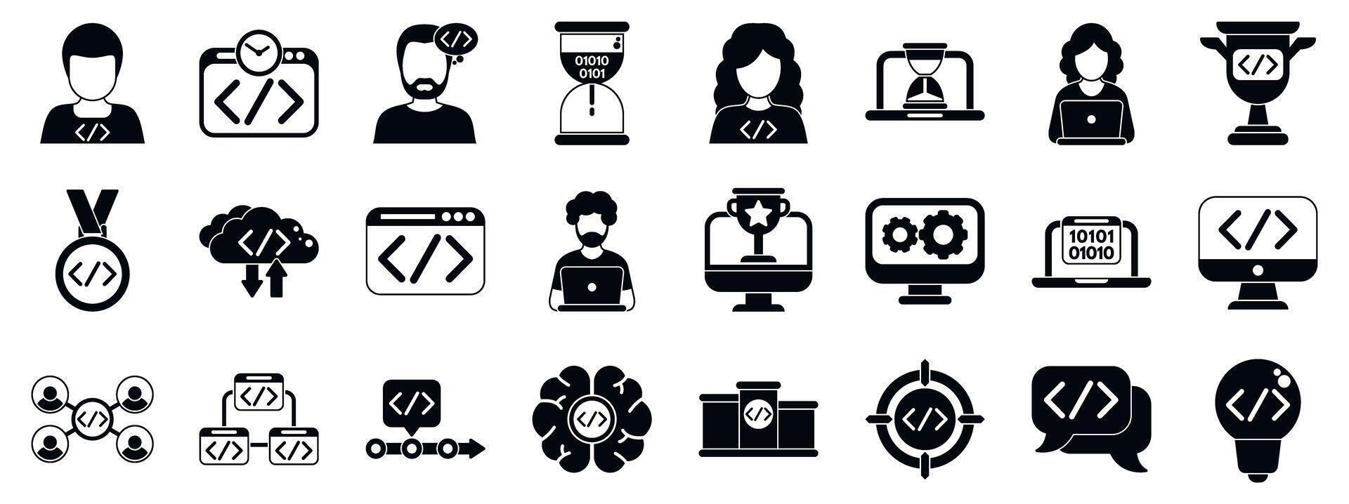 Hackathon icons set. Diverse coding and programming icon set vector