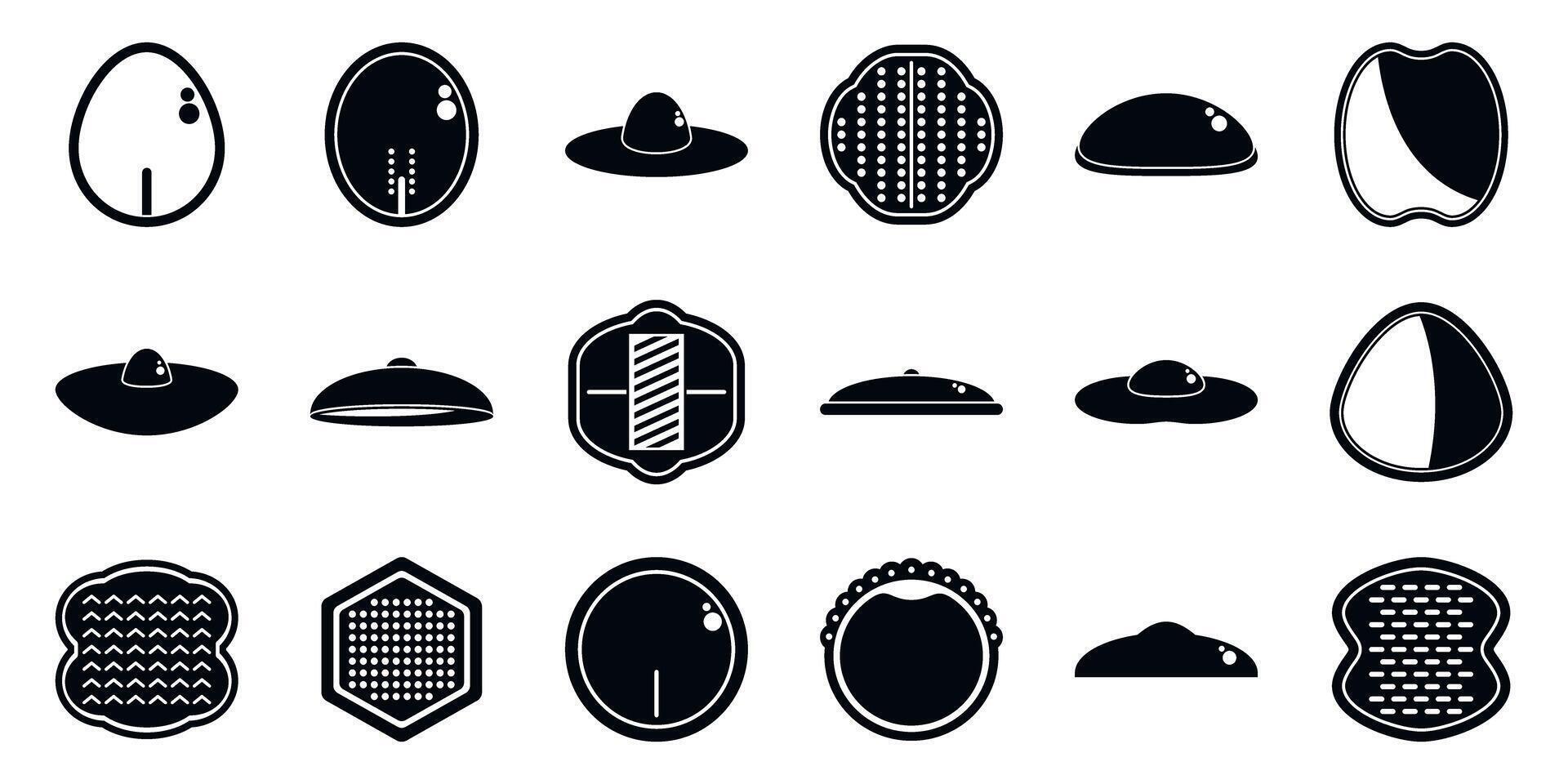 Breast pads icons set. Creative black and white abstract badge icons collection vector