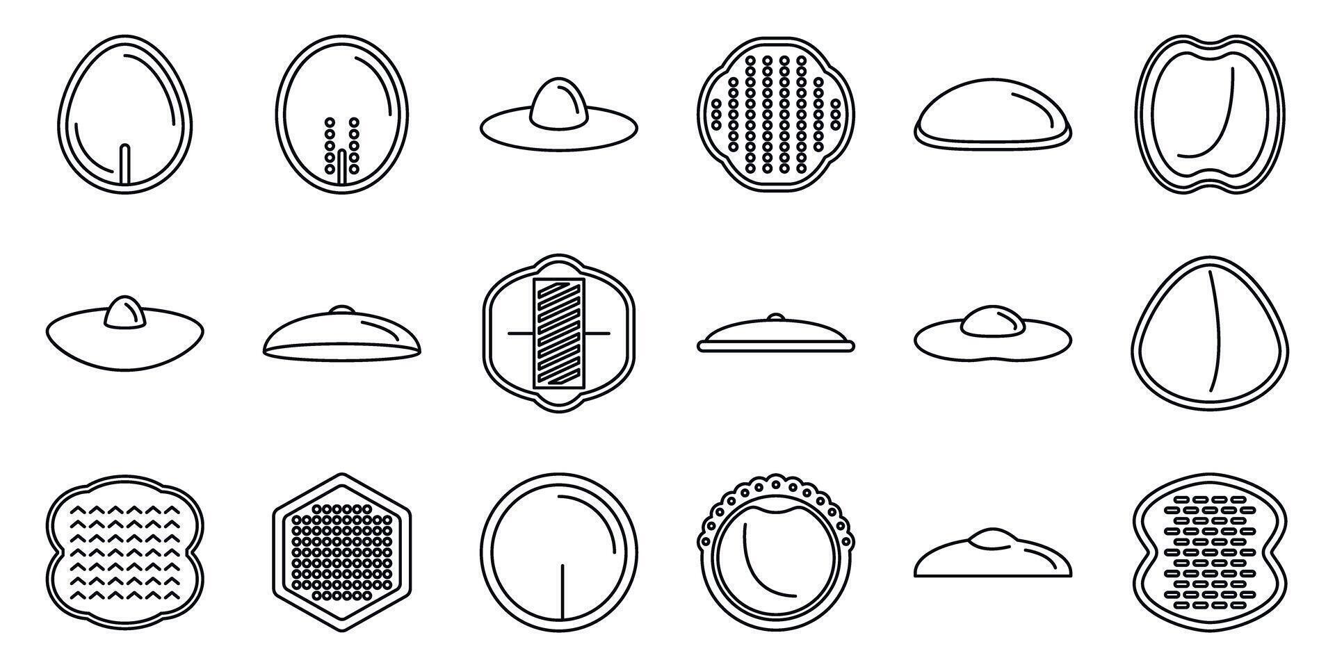 Breast pads icons set. Orthopedic insoles showing different shapes and textures for comfort and support vector