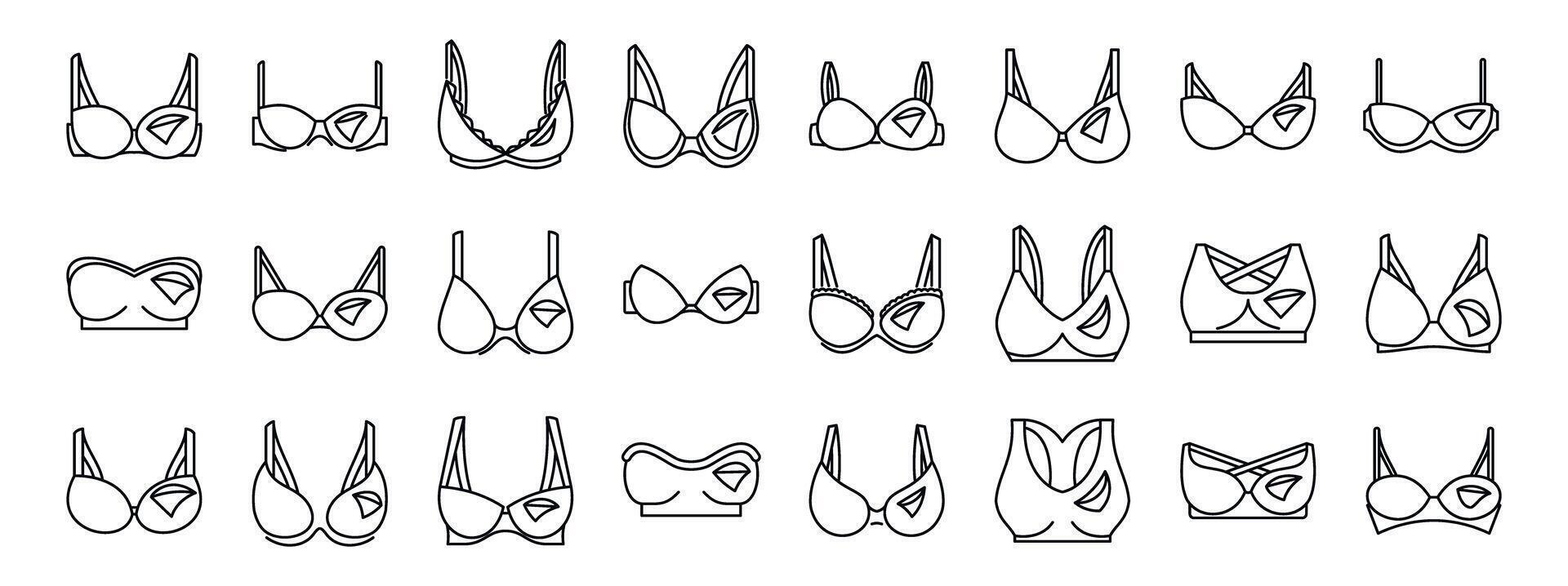 Nursing bra icons set. Different bras showing variety of shapes and support levels vector