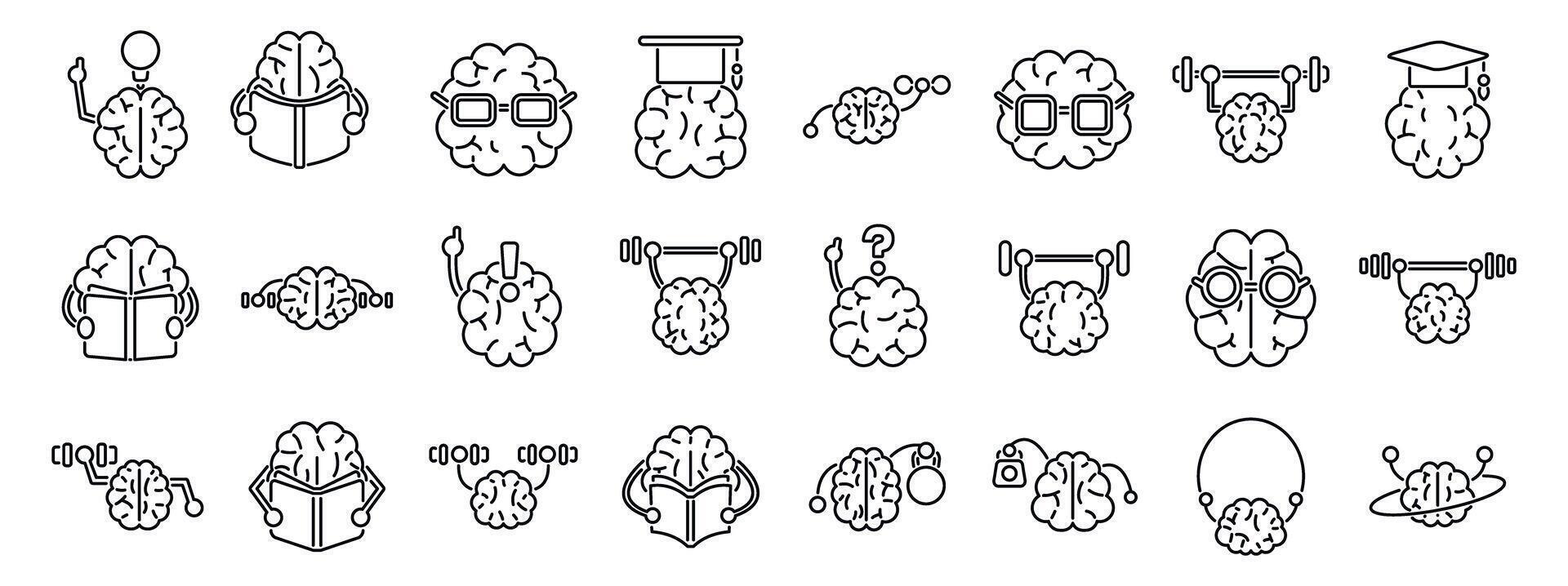 Train brain icons set. Brain activities representing learning, thinking, training and education vector