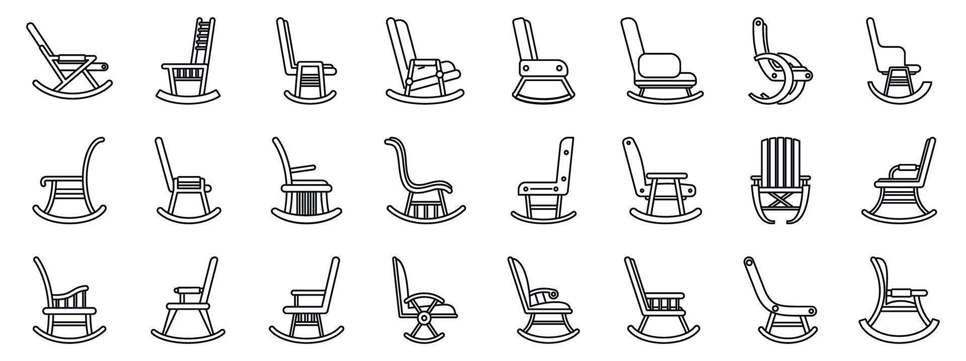 Rocking chair icons set. Rocking chairs showing comfort and relaxation in outline style vector