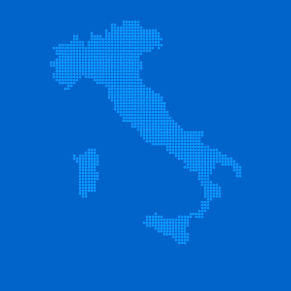 Blue halftone dot outline map background of Italy vector