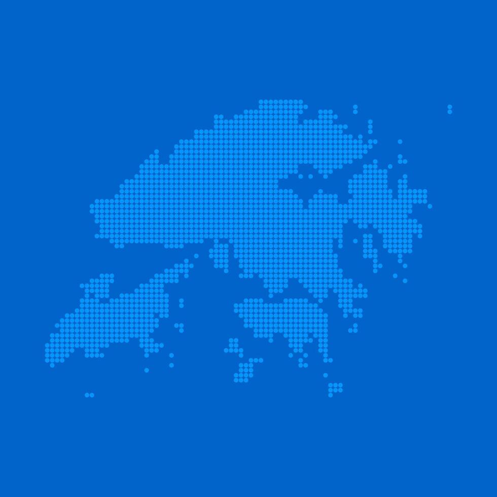 Blue halftone dot outline map background of Hong Kong vector