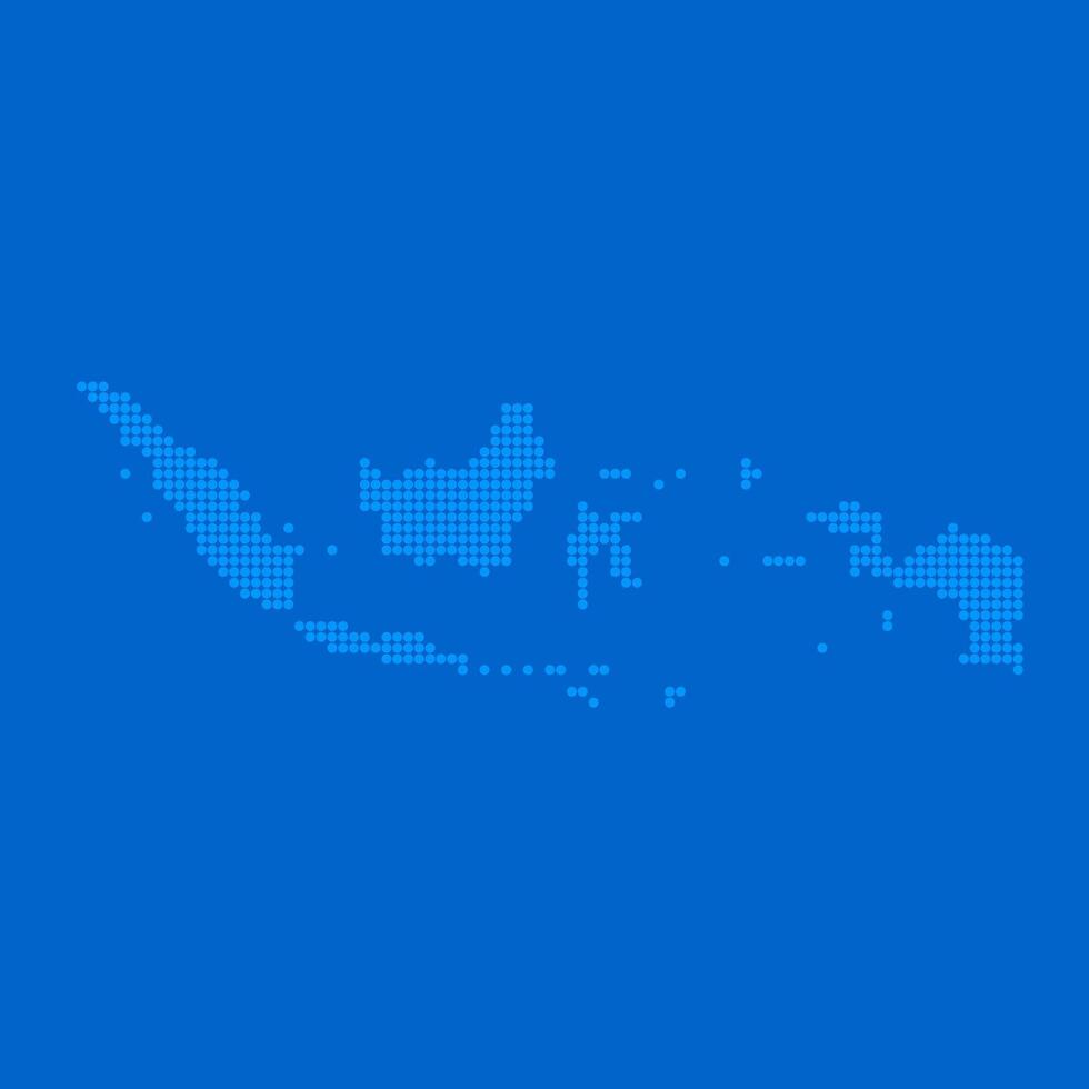 Blue halftone dot outline map background of Indonesia vector