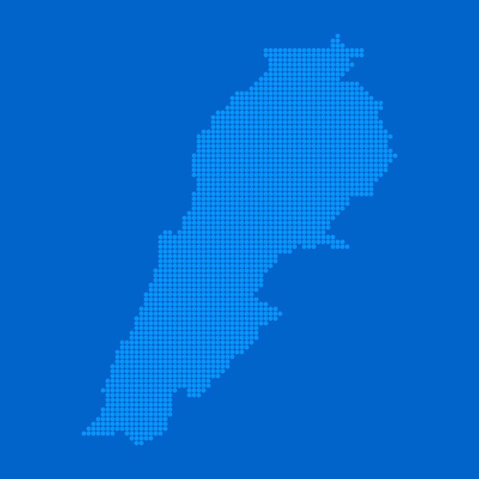 Blue halftone dot outline map background of Lebanon vector