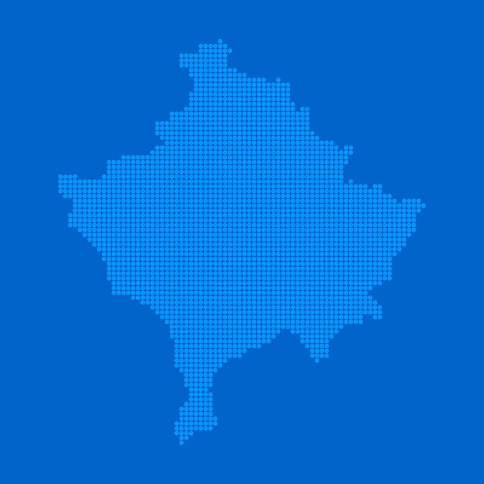 Blue halftone dot outline map background of Kosovo vector