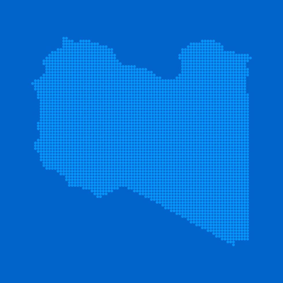 Blue halftone dot outline map background of Libya vector