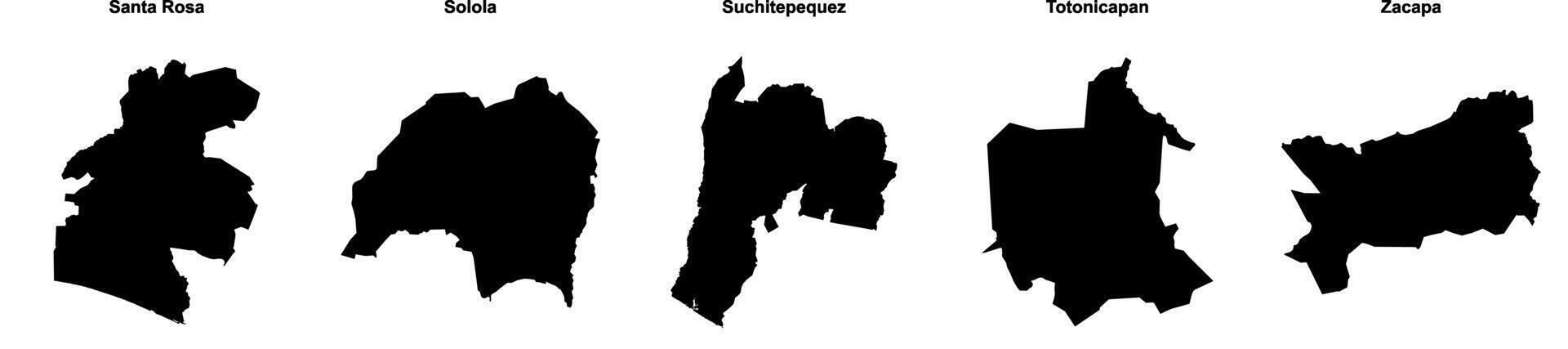 Santa Rosa, Solola, Suchitepequez, Totonicapan, Zacapa outline maps vector